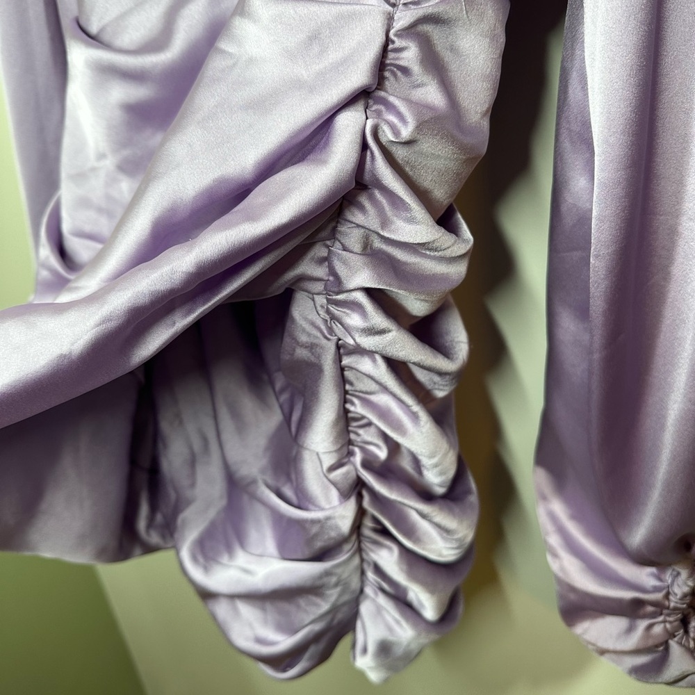 House of‎ CB Lilac Kate Orchid Satin Wrap Front Mini Dress Medium - Picture 7 of 13